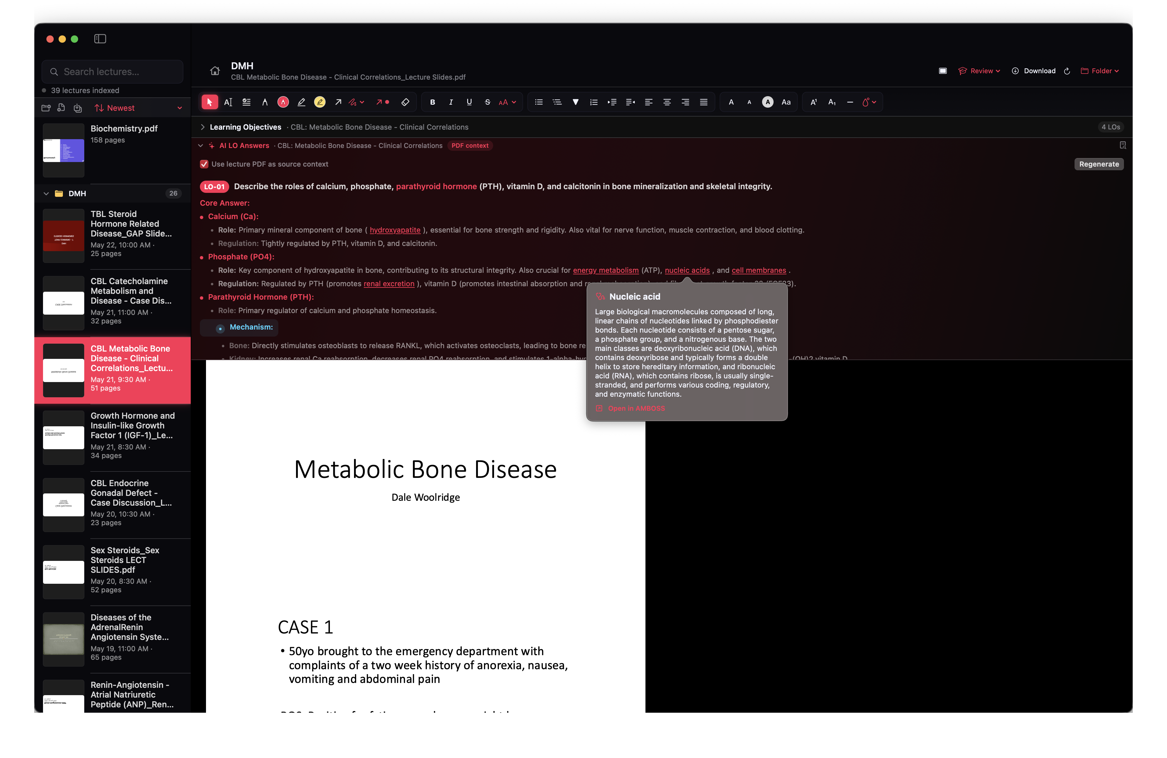 OCR-extracted text with an inline definition popover for a highlighted term in Notes ++